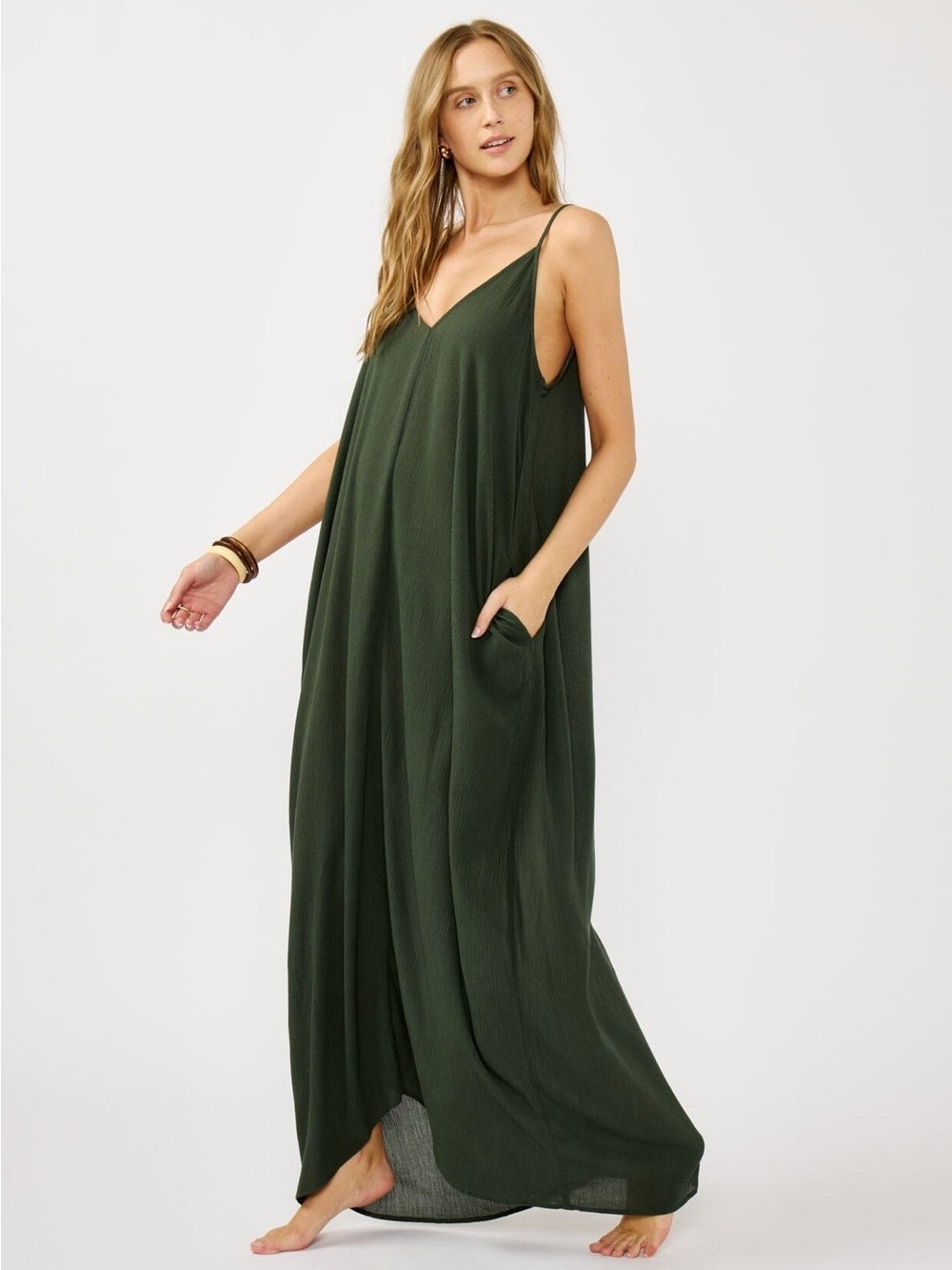 lovestitch Weekend Mila Olive Green V-Neck Maxi Dress